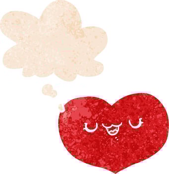 cartoon love heart and thought bubble in retro textured style vector