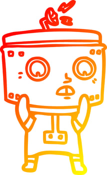 warm gradient line drawing cartoon robot vector