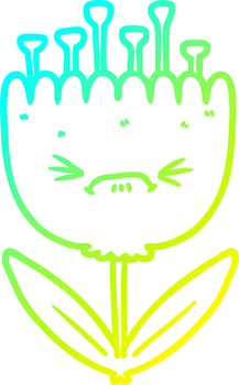 cold gradient line drawing cartoon angry flower vector