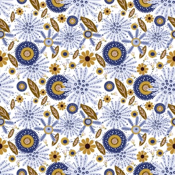 Seamless, repeat pattern,  Fat vector texture, floral and leaf image. Tradition art style.