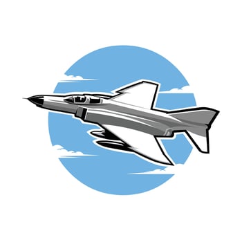 American Premium 80's Fighter Jet Plane Vector Illustration