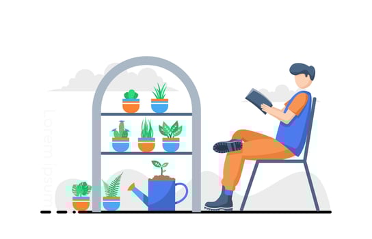 flat design illustration man with plants and water vector