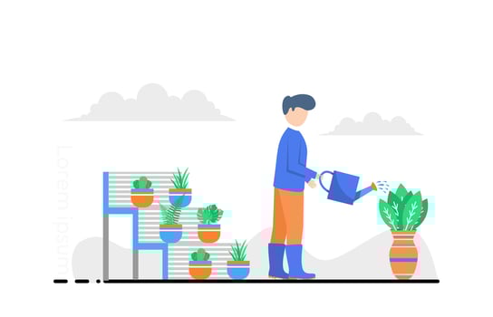 flat design illustration man with plants and water vector