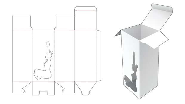 Packaging with yoga window die cut template and 3D mockup vector