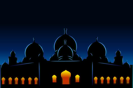 Mosque Line Pop Art logo. Islamic landmark colorful design with dark background. Abstract vector illustration. Isolated black background for t-shirt, poster, clothing, merch, apparel.