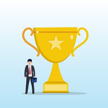 The Winner. Businessman about victory, Flat vector template style Suitable for Web Landing Pages