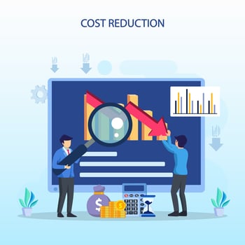 Cost reduction illustration concept with tiny people. Sales decline, crisis financial. vector