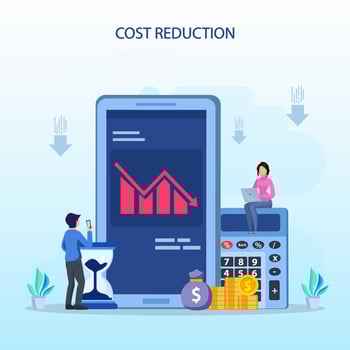 Cost reduction illustration concept with tiny people. Sales decline, crisis financial. vector