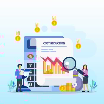 Cost reduction illustration concept with tiny people. Sales decline, crisis financial. vector