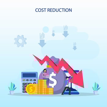 Cost reduction illustration concept with tiny people. Sales decline, crisis financial. vector