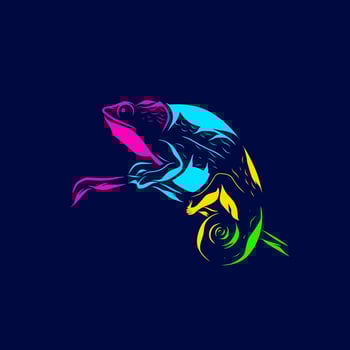 Lizard chameleon line pop art potrait logo colorful design with dark background. Abstract vector illustration. Isolated black background for t-shirt, poster, clothing.