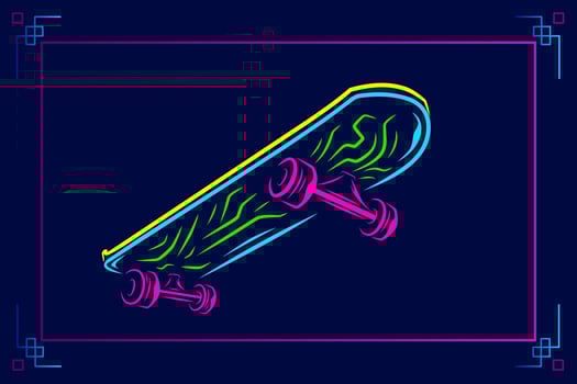 Skateboard vector silhouette line pop art potrait logo colorful design with dark background. Abstract vector illustration. Isolated black background for t-shirt, poster, clothing.