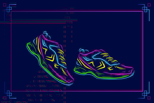 Shoes sport vector silhouette line pop art potrait logo colorful design with dark background. Abstract vector illustration. Isolated black background for t-shirt, poster, clothing.
