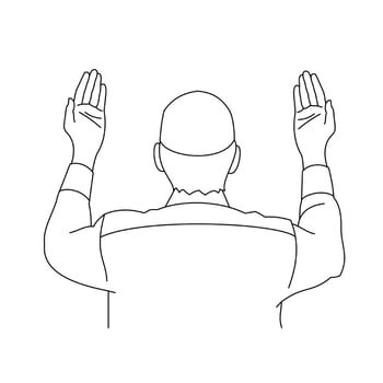 Illustration line drawing of people praying with hand up. For ramadan, eid al fitr, or church concept. Begging for forgiveness and believe in goodness. Prayer to god with faith and hope. Belief in god vector
