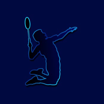 Badminton man smash shot vector silhouette line pop art potrait logo colorful design with dark background. Abstract vector illustration. Isolated black background for t-shirt, poster, clothing.