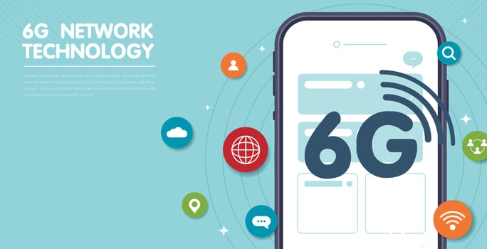 6G technology concept. modern city and communication 6g network connection concept with smartphone. high-speed mobile Internet, new generation networks. mixed media. vector design