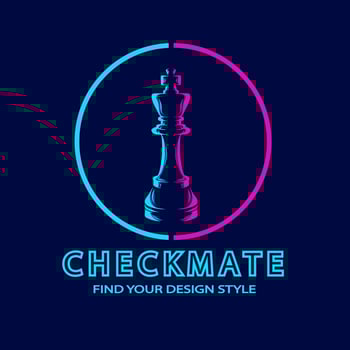Chess King line pop art potrait logo colorful design with dark background. Abstract vector illustration. Isolated black background for t-shirt, poster, clothing, merch, apparel, badge design