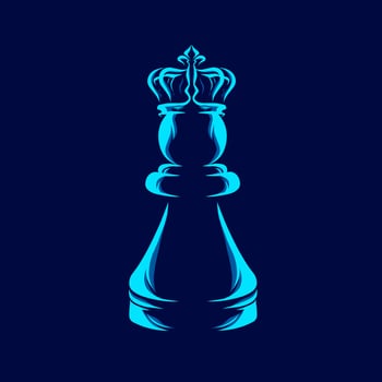 Chess Queen line pop art potrait logo colorful design with dark background. Abstract vector illustration. Isolated black background for t-shirt, poster, clothing, merch, apparel, badge design