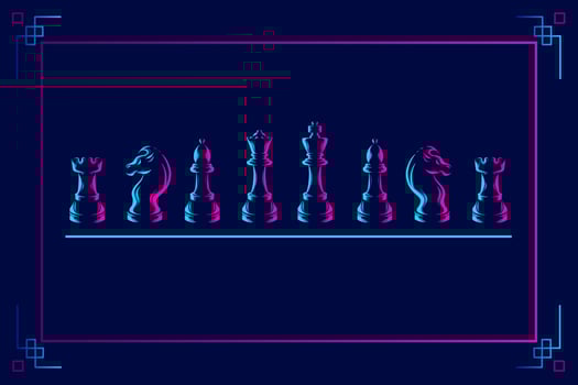 Chess line pop art potrait logo colorful design with dark background. Abstract vector illustration. Isolated black background for t-shirt, poster, clothing, merch, apparel, badge design