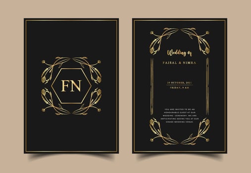 Hand drawn floral and botanical wedding invitation card vector