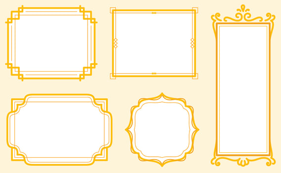 gold filigree frame kawaii doodle flat vector illustration