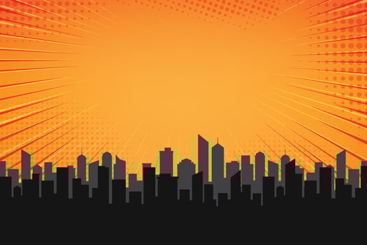 Vector retro comic city yellow background.