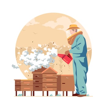 Beekeeper With Smoke vector