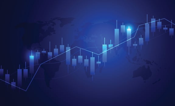 Business candle stick graph chart of stock market investment trading on white background design. Bullish point, Trend of graph. Vector illustration