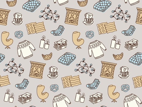Seamless pattern with Hygge concept and cozy home things vector