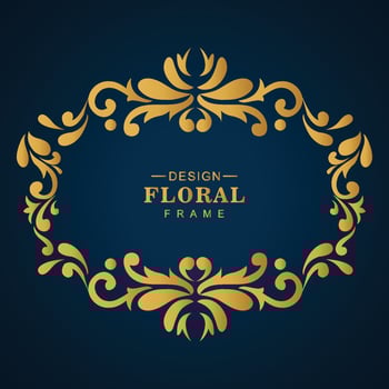 Beautiful vintage golden luxury floral frame blue background vector