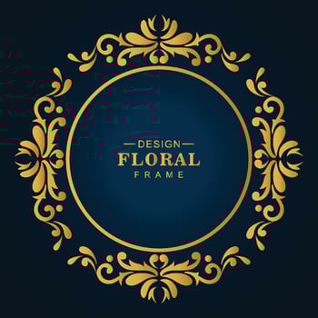 Decorative artistic luxury golden circular floral frame blue background vector