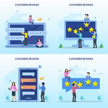 Customer reviews concept. online reviews, experience or feedback, star rating, notifications vector