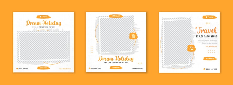 Modern Travel social media post set, travel holiday post template, tours and travels square post vector