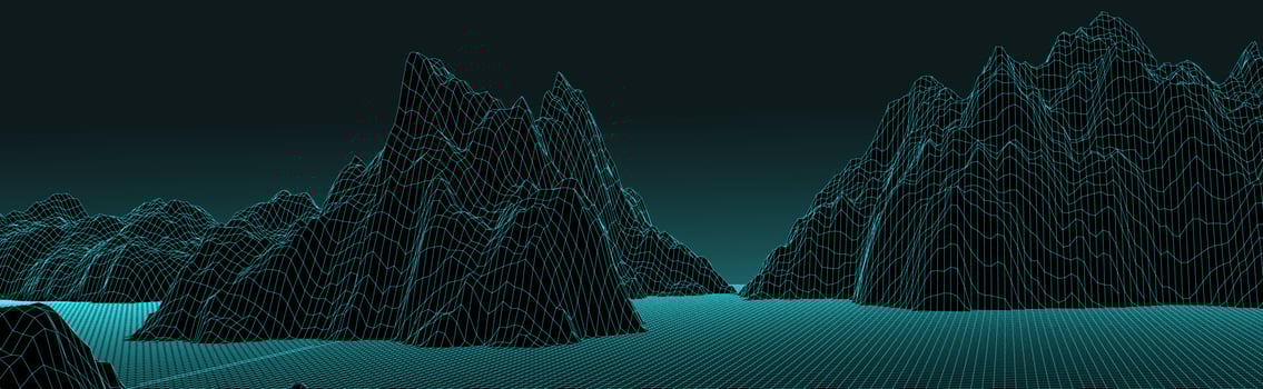 3d futuristic panoramic wireframe mountain landscape vector illustration