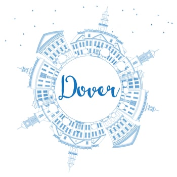 Outline Dover Skyline with Blue Buildings and Copy Space. vector