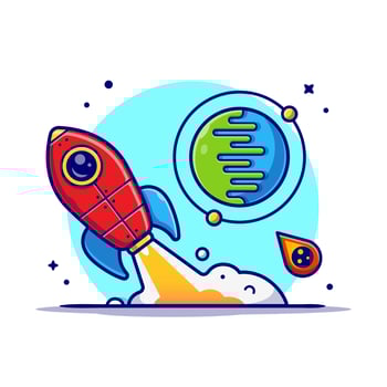 Rocket Taking Off with Planet and Meteorite Cartoon Vector  Icon Illustration. Science Technology Icon Concept Isolated  Premium Vector. Flat Cartoon Style