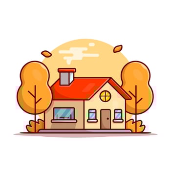 Autumn House with Trees Cartoon Vector Icon Illustration  building Nature Icon Concept Isolated Premium Vector. Flat  Cartoon Style