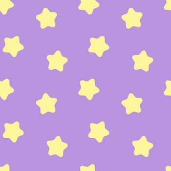 Seamless background with yellow stars pattern on pastel purple background. vector