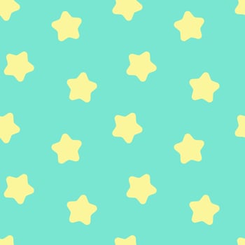 Seamless background with yellow stars pattern on pastel green background. vector