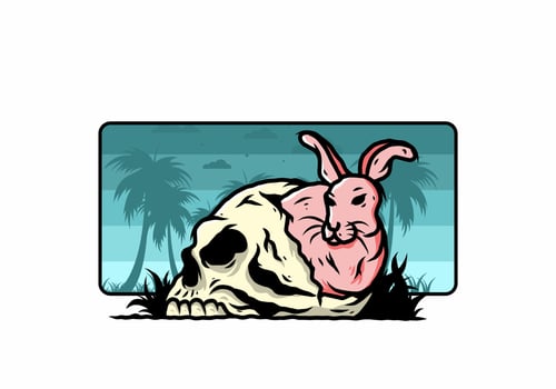 Rabbit hiding inside human skull illustration vector