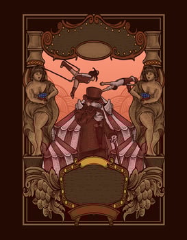 illustration circus with vintage engraving ornament frame vector