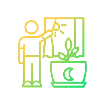 Direct sunlight gradient linear vector icon. Indoor houseplant care. Daylight for plants. Indoor plants correct light. Thin line color symbol. Modern style pictogram. Vector isolated outline drawing