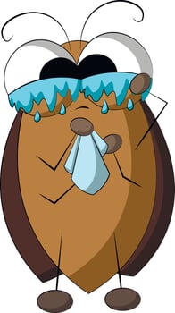 Cute cartoon tearful Cockroach. Draw illustration in color vector