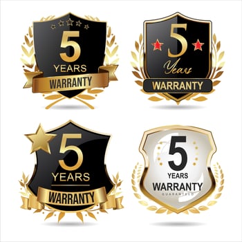 Collection of warranty guaranteed gold and black  labels on white background vector
