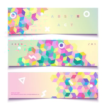Cute and fun set of colorful pastel geometric banner, cover, card background vector