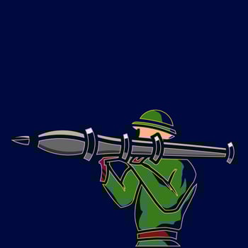 Soldier army in war line pop art potrait logo colorful design with dark background. Abstract vector illustration. Isolated black background for t-shirt, poster, clothing, merch, apparel, badge design