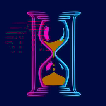 Sand timer line pop art potrait logo colorful design with dark background. Abstract vector illustration. Isolated black background for t-shirt, poster, clothing, merch, apparel