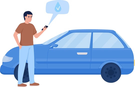 Man near refueled car semi flat color vector character