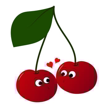 Loving cherries. Kissing cherry lovers characters. Print for t-shirt, sticker. Vector illustration