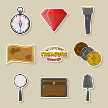 Adventure Treasure Hunter Sticker Set vector